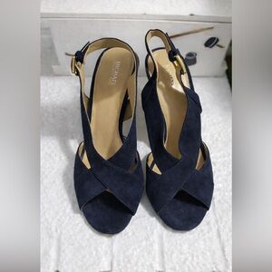 Classic Michael Kors navy blue suede slingback heels